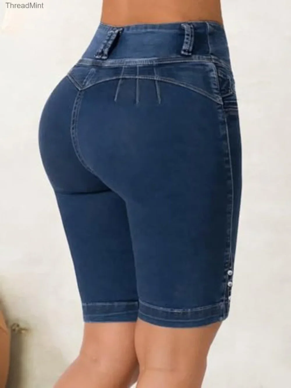 High Waist Bermuda Denim Shorts with Tummy Control for Women